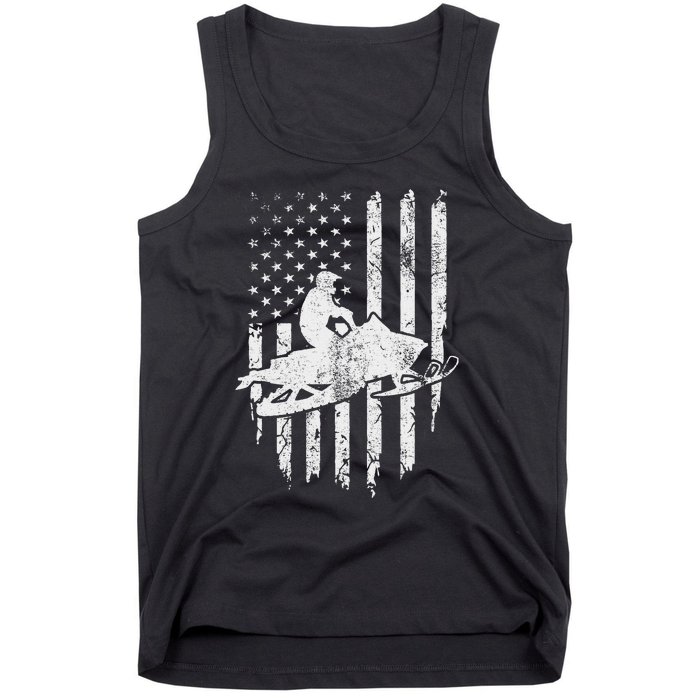 Vintage American Flag Snowmobiling Snowmobile Rider Tank Top