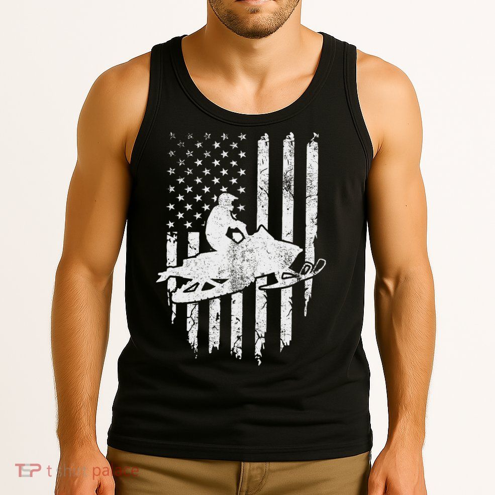Vintage American Flag Snowmobiling Snowmobile Rider Tank Top