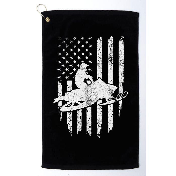 Vintage American Flag Snowmobiling Snowmobile Rider Golf Towel