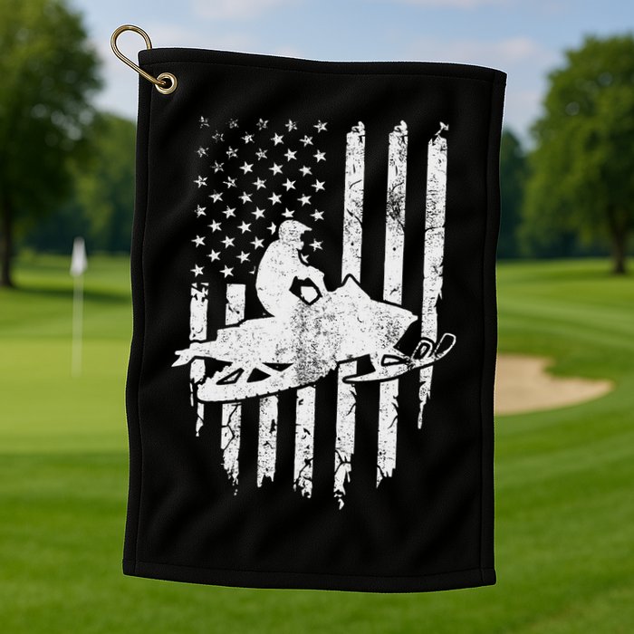 Vintage American Flag Snowmobiling Snowmobile Rider Golf Towel