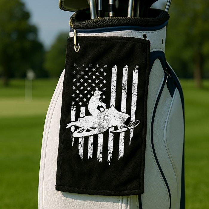 Vintage American Flag Snowmobiling Snowmobile Rider Golf Towel