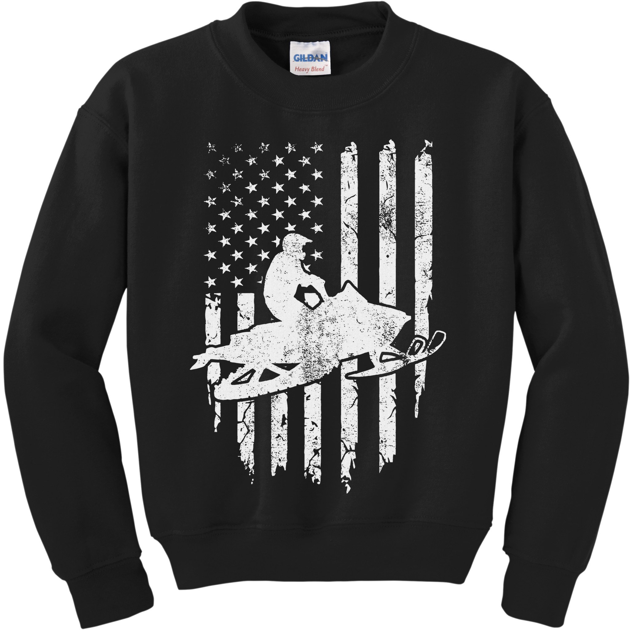 Vintage American Flag Snowmobiling Snowmobile Rider Kids Sweatshirt