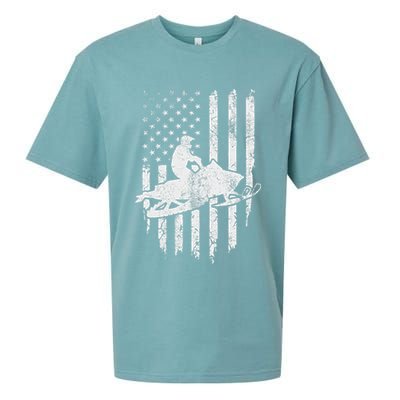 Vintage American Flag Snowmobiling Snowmobile Rider Sueded Cloud Jersey T-Shirt