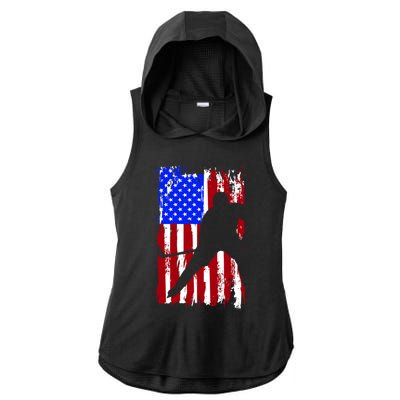 Vintage American Flag Hockey Funny Gift Ladies PosiCharge Tri-Blend Wicking Draft Hoodie Tank