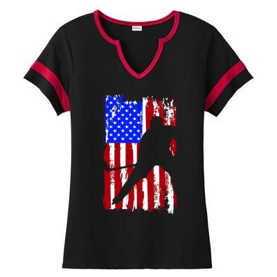 Vintage American Flag Hockey Funny Gift Ladies Halftime Notch Neck Tee