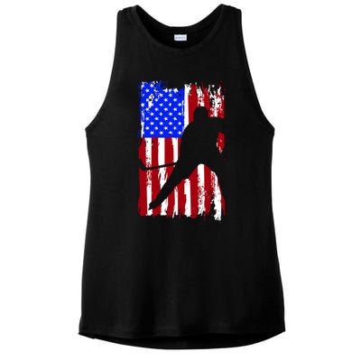 Vintage American Flag Hockey Funny Gift Ladies PosiCharge Tri-Blend Wicking Tank