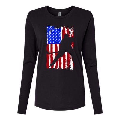 Vintage American Flag Hockey Funny Gift Womens Cotton Relaxed Long Sleeve T-Shirt