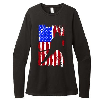 Vintage American Flag Hockey Funny Gift Womens CVC Long Sleeve Shirt