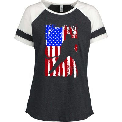 Vintage American Flag Hockey Funny Gift Enza Ladies Jersey Colorblock Tee