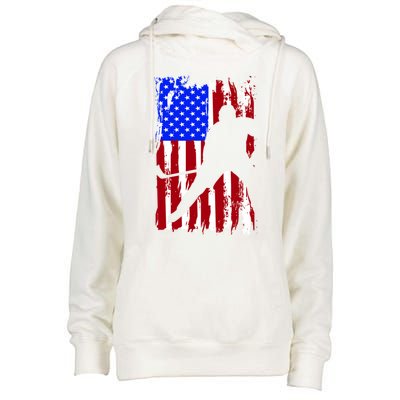 Vintage American Flag Hockey Funny Gift Womens Funnel Neck Pullover Hood