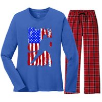 Vintage American Flag Hockey Funny Gift Women's Long Sleeve Flannel Pajama Set 