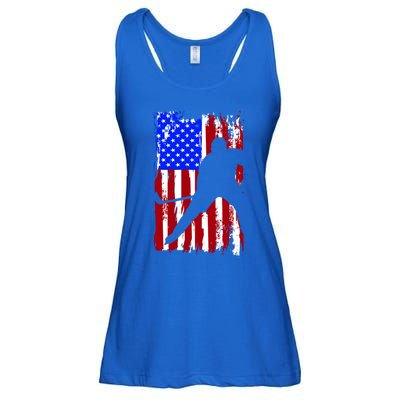 Vintage American Flag Hockey Funny Gift Ladies Essential Flowy Tank