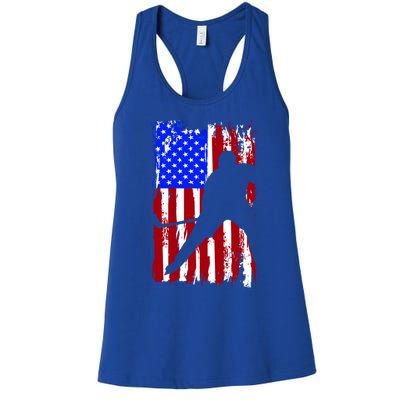 Vintage American Flag Hockey Funny Gift Women's Racerback Tank