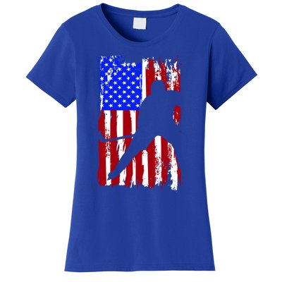 Vintage American Flag Hockey Funny Gift Women's T-Shirt