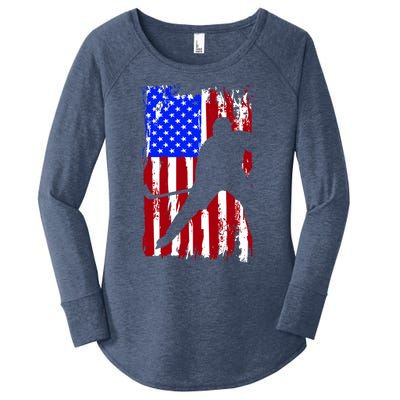 Vintage American Flag Hockey Funny Gift Women's Perfect Tri Tunic Long Sleeve Shirt