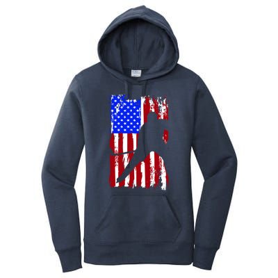 Vintage American Flag Hockey Funny Gift Women's Pullover Hoodie