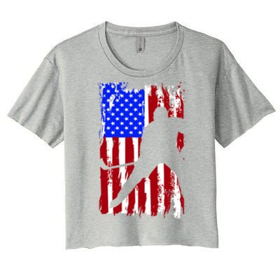 Vintage American Flag Hockey Funny Gift Women's Crop Top Tee