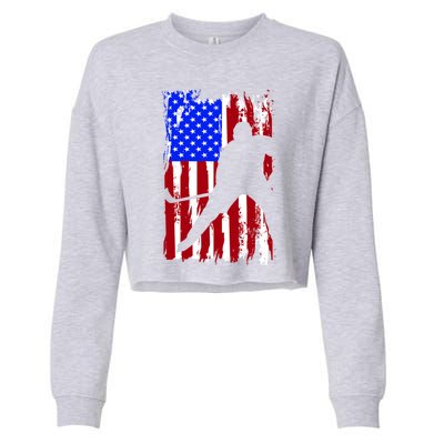 Vintage American Flag Hockey Funny Gift Cropped Pullover Crew