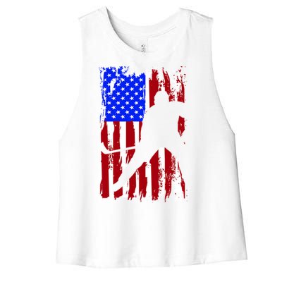 Vintage American Flag Hockey Funny Gift Women's Racerback Cropped Tank