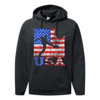 Vintage American Flag USA American USA Soccer Player Performance Fleece Hoodie