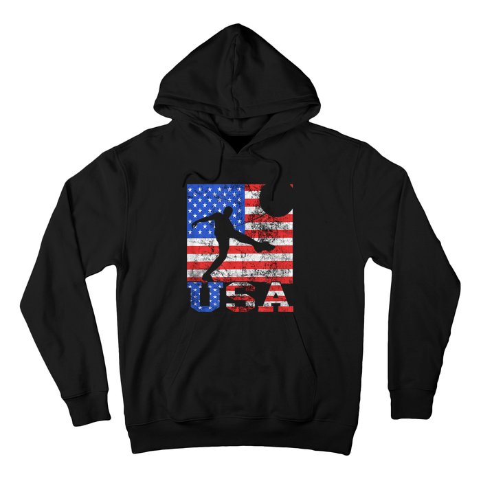 Vintage American Flag USA American USA Soccer Player Hoodie