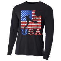 Vintage American Flag USA American USA Soccer Player Cooling Performance Long Sleeve Crew