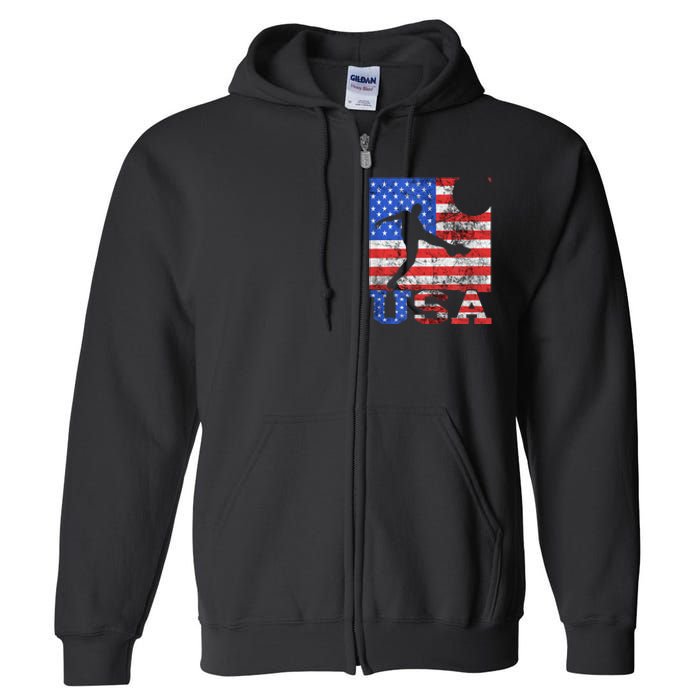 Vintage American Flag USA American USA Soccer Player Full Zip Hoodie