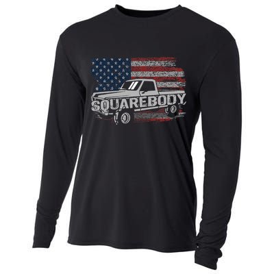 Vintage American Flag Squarebody - Square Body Truck Lover Cooling Performance Long Sleeve Crew