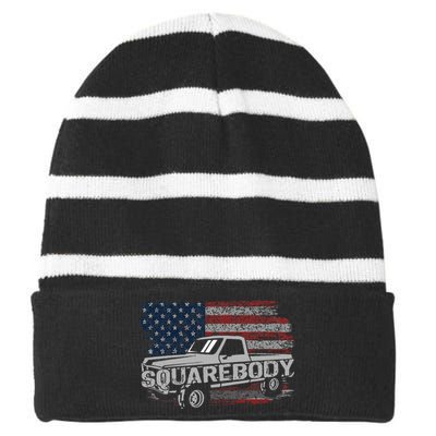 Vintage American Flag Squarebody - Square Body Truck Lover Striped Beanie with Solid Band