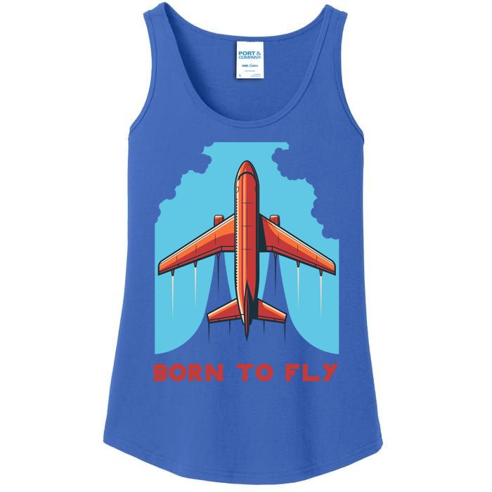 Vintage Airplane Flying Through Clouds Born To Fly Aviation Funny Gift Ladies Essential Tank