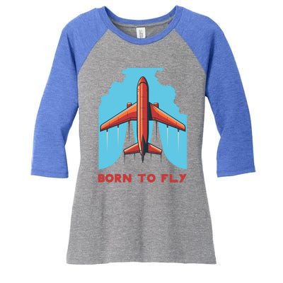 Vintage Airplane Flying Through Clouds Born To Fly Aviation Funny Gift Women's Tri-Blend 3/4-Sleeve Raglan Shirt