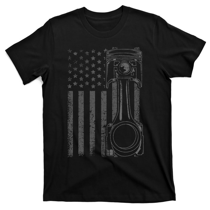 Vintage American Flag Piston Funny Muscle Car Mechanic Gift T-Shirt