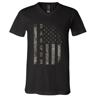 Vintage American Flag Basque Pride V-Neck T-Shirt