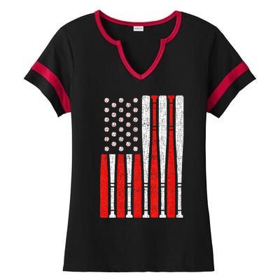 Vintage American Flag Baseball Dad Men Boy Kids 4th Of July Ladies Halftime Notch Neck Tee