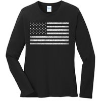 Vintage American Flag Usa Patriotic Graphic Ladies Long Sleeve Shirt