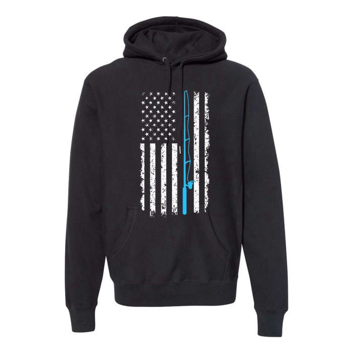 Vintage American Flag Fishing Rod Premium Hoodie