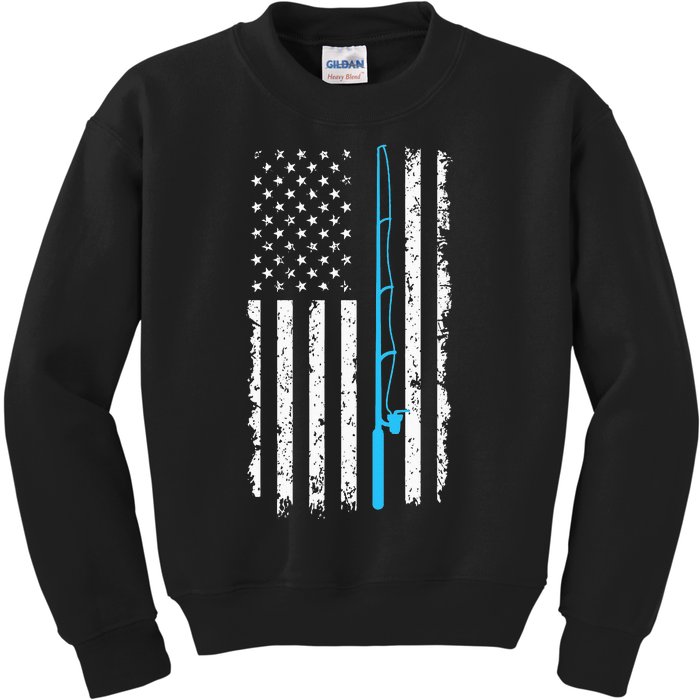 Vintage American Flag Fishing Rod Kids Sweatshirt