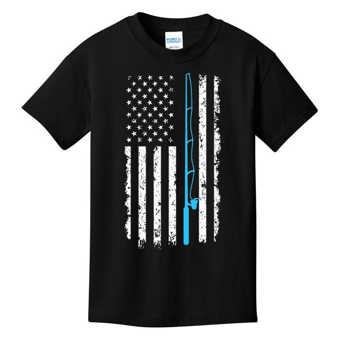 Vintage American Flag Fishing Rod Kids T-Shirt