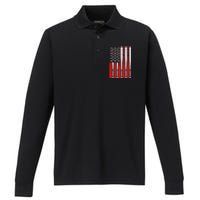 Vintage American Flag Baseball Dad 4th of July Performance Long Sleeve Polo