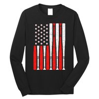 Vintage American Flag Baseball Dad 4th of July Long Sleeve Shirt