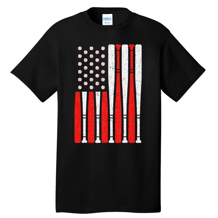 Vintage American Flag Baseball Dad 4th of July Tall T-Shirt