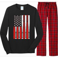 Vintage American Flag Baseball Dad 4th of July Long Sleeve Pajama Set