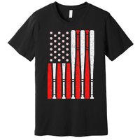 Vintage American Flag Baseball Dad 4th of July Premium T-Shirt