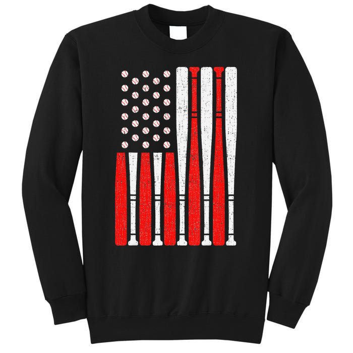 Vintage American Flag Baseball Dad 4th of July Tall Sweatshirt