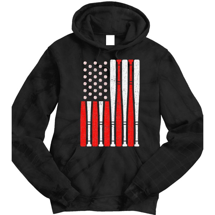 Vintage American Flag Baseball Dad 4th of July Tie Dye Hoodie