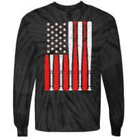 Vintage American Flag Baseball Dad 4th of July Tie-Dye Long Sleeve Shirt