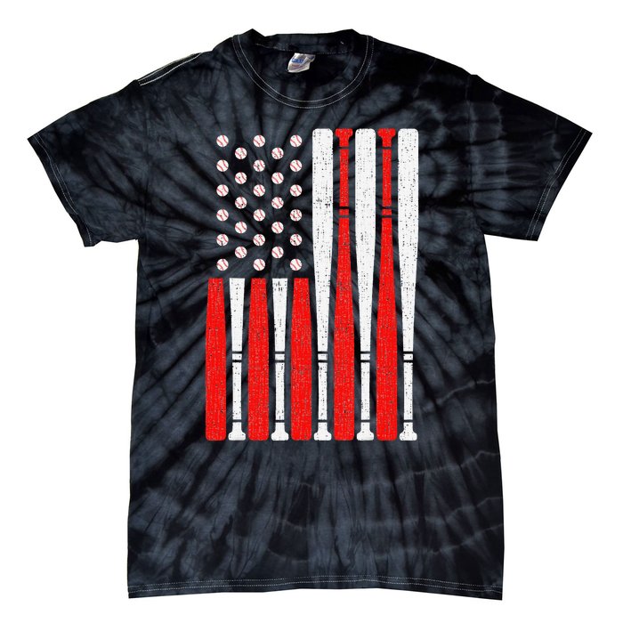 Vintage American Flag Baseball Dad 4th of July Tie-Dye T-Shirt