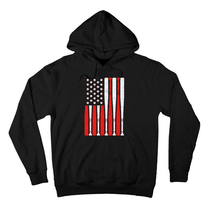 Vintage American Flag Baseball Dad 4th of July Tall Hoodie