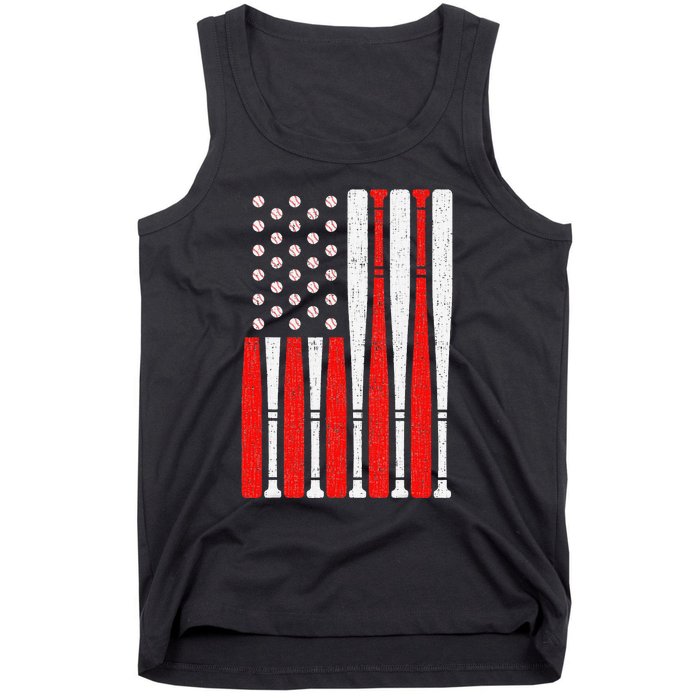 Vintage American Flag Baseball Dad 4th of July Tank Top