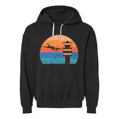 Vintage Airplane Flight Controller Tower Garment-Dyed Fleece Hoodie